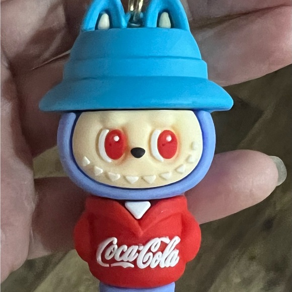 Coca Cola Other - Coca-Cola Labubu Blue Hat Red Outfit Keychain